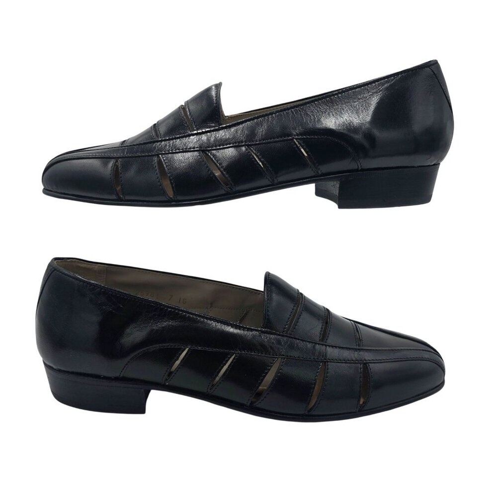 Vintage NEW Brassboot Spain Mens 7 Black Leather Loafer Dress Shoes Sandals NOS - Picture 4 of 11
